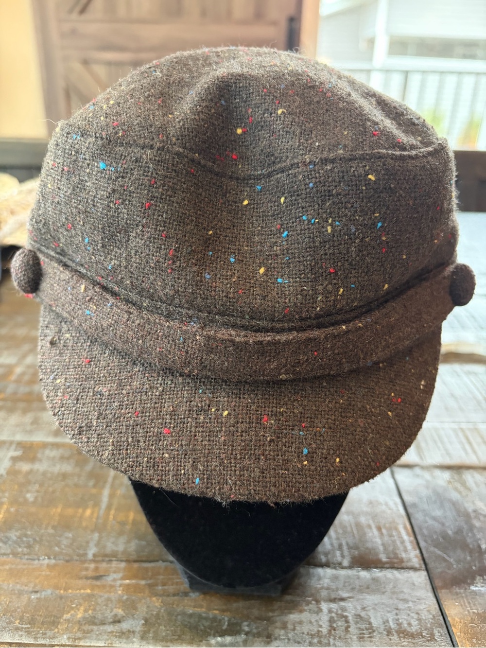 deLux Tweed Wool Cadet Hat Brown Speckled Fall Peaky Blinder Vibe Wool Blend 56